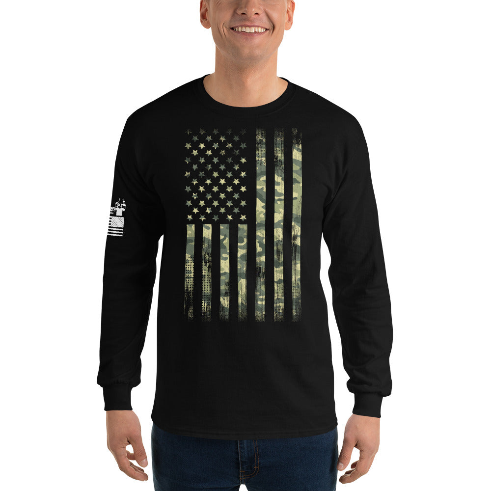 Camo USA Flag - Long Sleeve Shirt | TheShirtfather