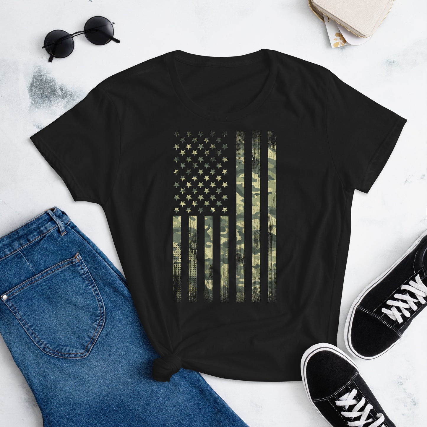 Camo USA Flag - Women's T-Shirt | TheShirtfather